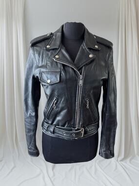 Women's Vintage 1980s Leather Motorcycle Jacket, M